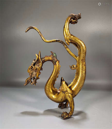 CHINESE GILT BRONZE FLYING DRAGON TABLE ITEM
