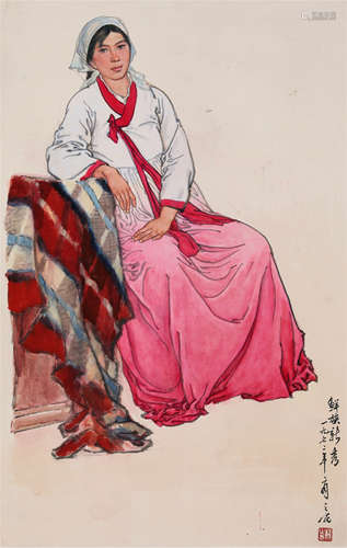 CHINESE SCROLL PAINTING OF SEATED WOMEN WITH PUBLICATION