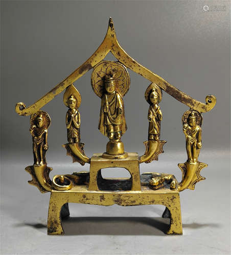 CHINESE GILT BRONZE BUDDHA ON NICHE