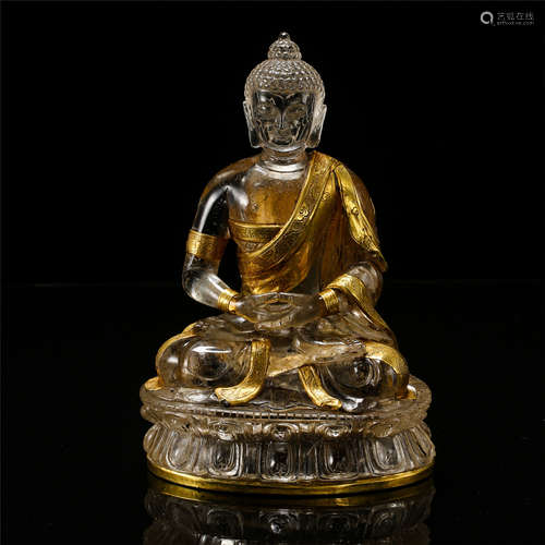 CHINESE GOLD COVERED ROCK CRYSTAL SEATED BUDDHA