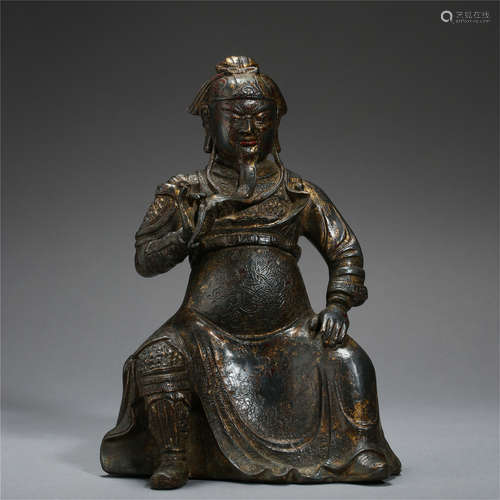 CHINESE BRONZE SEATED WARRIOR