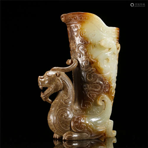 CHINESE ANCIENT JADE BEAST JUE CUP