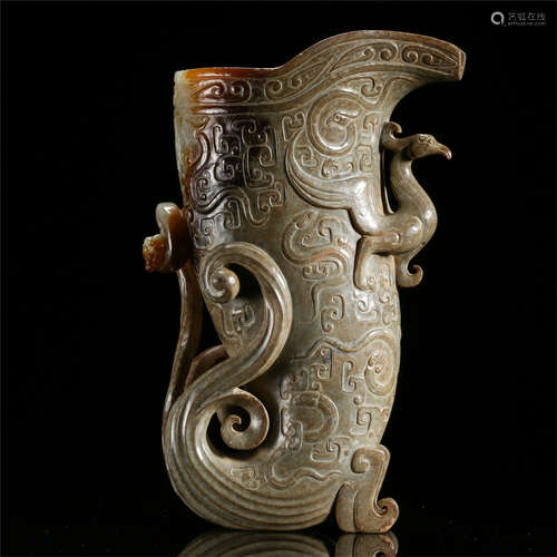 CHINESE ANCIENT JADE PHOENIX JUE CUP