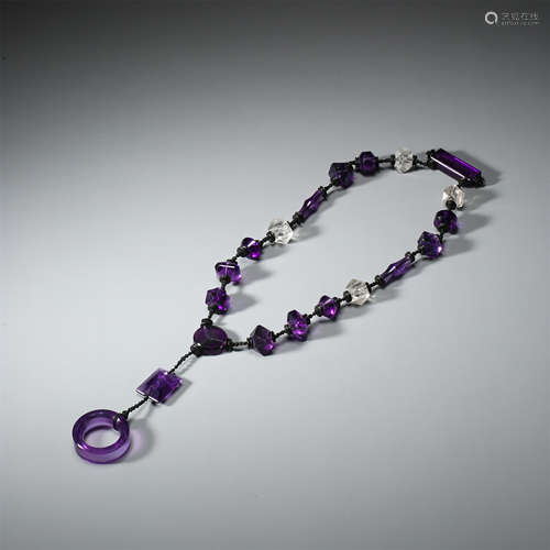 CHINESE PURPLE ROCK CRYSTAL BEAD NECKLACE