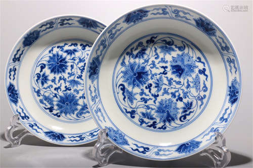 PAIR OF CHINESE PORCELAIN BLUE AND WHITE FLOWER PLATE