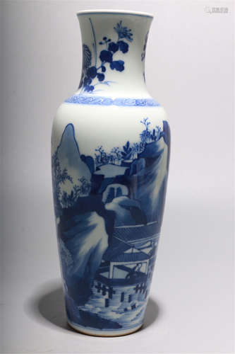 CHINESE PORCELAIN BLUE AND WHTIE MOUNTAIN VIEWS VASE