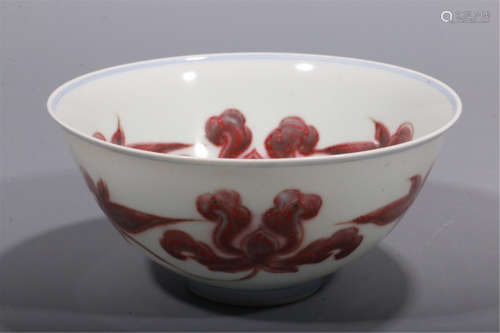 CHINESE PORCELAIN RED UNDER GLAZE FLOWER BOWL