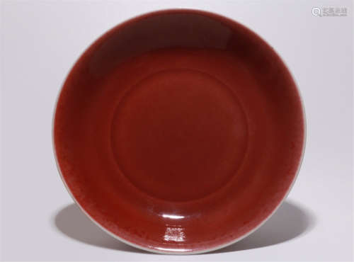 CHINESE PORCELAIN RED GLAZE PLATE