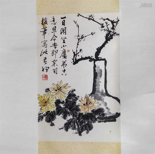 CHINESE SCROLL PAINTING OF FLOWER IN VASE