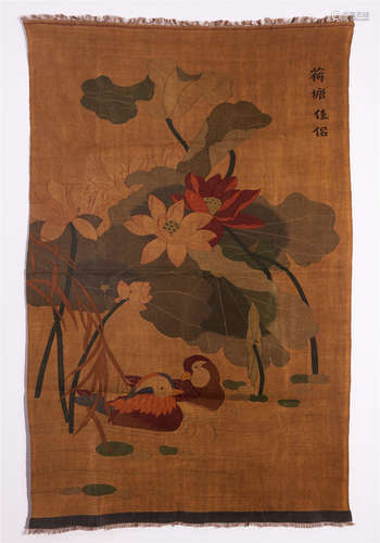 CHINESE EMBROIDERY KESI TAPESTRY OF LOTUS AND BIRD