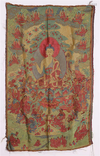 CHINESE SILK PAINTING OF SEATED BUDDHA