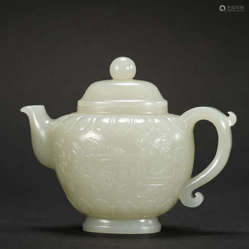 CHINESE WHITE JADE FLATTEN TEA POT