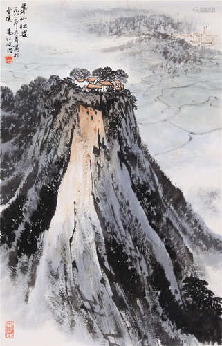 CHINESE SCROLL PAINTING OF MOUNTAIN VIEWS WITH PUBLICATION