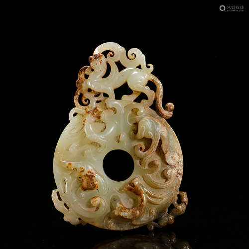 CHINESE ANCIENT JADE DRAGON BI ROUND DISK