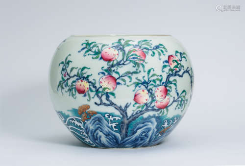 CHINESE PORCELAIN DOUCAI FIGURES AND PEACH WATER JAR