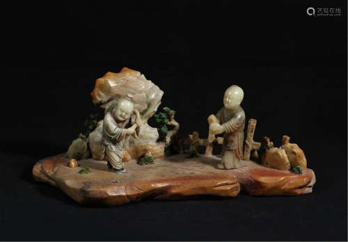 CHINESE SOAPSTONE BOY PLAYING TABLE ITEM