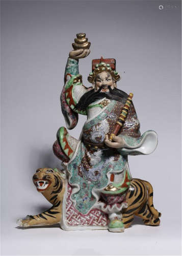 CHINESE PORCELAIN FAMILLE ROSE WARROIR ON TIGER