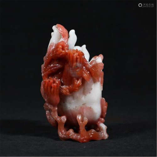 CHINESE RED AGATE BUDDHA HAND FLOWER HOLDER