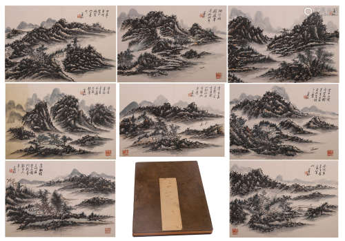 TWEENTY PAGES OF CHINESE ALBUM PAINTING OF MOUNTAIN VIEWS