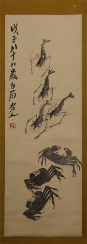 CHINESE SCROLL PAINTING OF CRAB AND SHRIMP