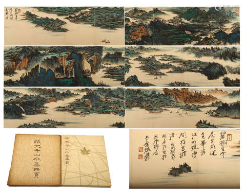 TWEENTY-FIVE PAGES OF CHINESE ALBUM PAINTING OF MOUNTAIN VIEWS WITH CALLIGRAPHY