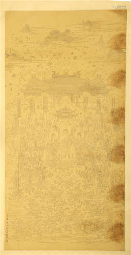 CHINESE SCROLL PAINTING OF MEN GATHERING