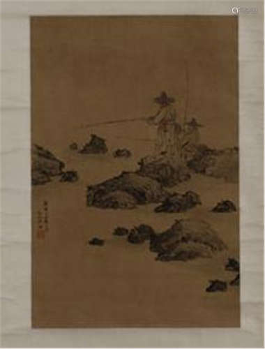 CHINESE SCROLL PAINTING OF FISHER MAN