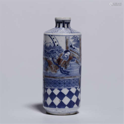 CHINESE PORCELAIN BLUE AND WHTIE RED UNDER GLAZE SNUFF BOTTLE
