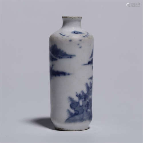 CHINESE PORCELAIN BLUE AND WHITE MOUNTAIN VIEWS SNUFF BOTTLE