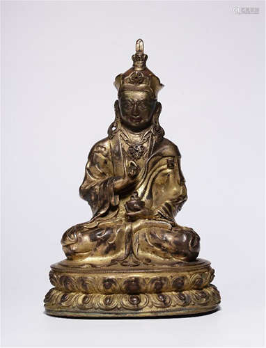 TIBETAN GILT BRONZE SEATED PADMASAMBHAVA