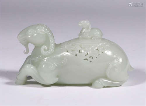 CHINESE WHITE JADE RAM TABLE ITEM