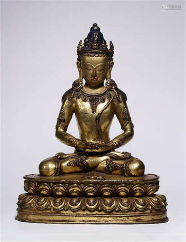 TIBETAN GILT BRONZE SEATED TARA