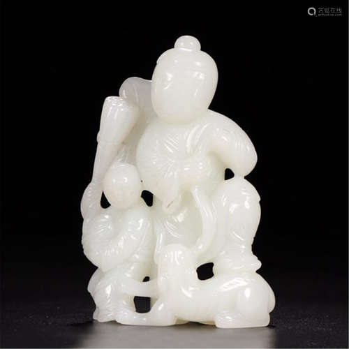 CHINESE WHITE JADE BOY PLAYING TABLE ITEM