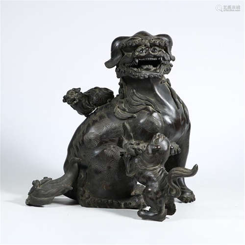 CHINESE BRONZE LION INCENSE CAGE