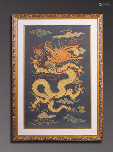 FRAMED CHINESE EMBROIDERY KESI TAPESTRY OF DRAGON