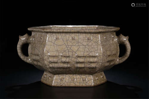 CHINESE PORCELAIN GE WARE CRACKED GLAZE HEXAGONAL CENSER