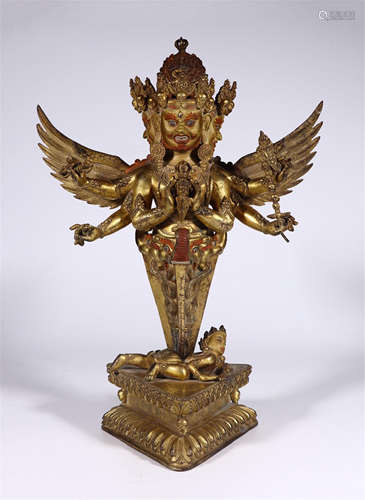 TIBETAN GILT BRONZE STANDING VAJRAKILA