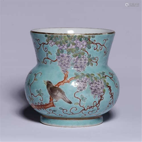 CHINESE PORCELAIN FAMILLE ROSE BIRD AND FLOWER WATER JAR