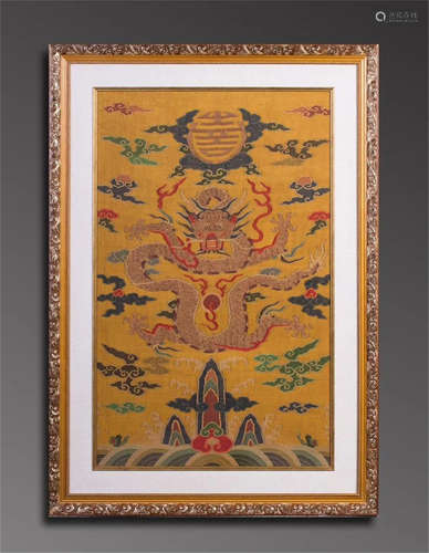 FRAMED CHINESE EMBROIDEY KESI DRAGON TAPESTRY