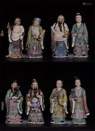 CHINESE PORCELAIN FAMILLE ROSE EIGHT IMMORTALS FIGURES