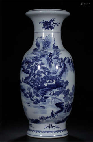 CHINESE PORCELAIN BLUE AND WHITE MOUNTAIN VIEWS VASE