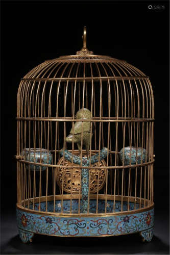 CHINESE CLOISONNE BIRD CAGE TABLE ITEM