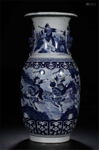 CHINESE PROCELAIN BLUE AND WHTIE FIGURES VASE