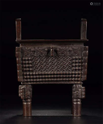 CHINESE BRONZE FOUR FEET SQUARE DING CENSER