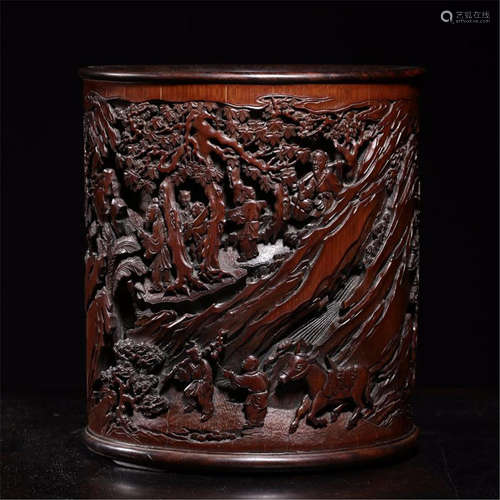 CHINESE BAMBOO MEN IN MOUNTAIN BRUSH POT