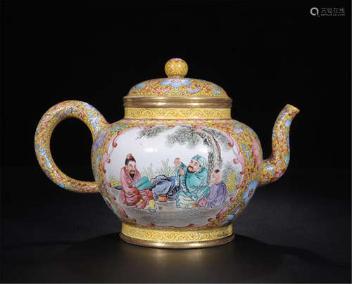 CHINESE COLOR PAINTED YIXING ZISHA CLAY TEA POT