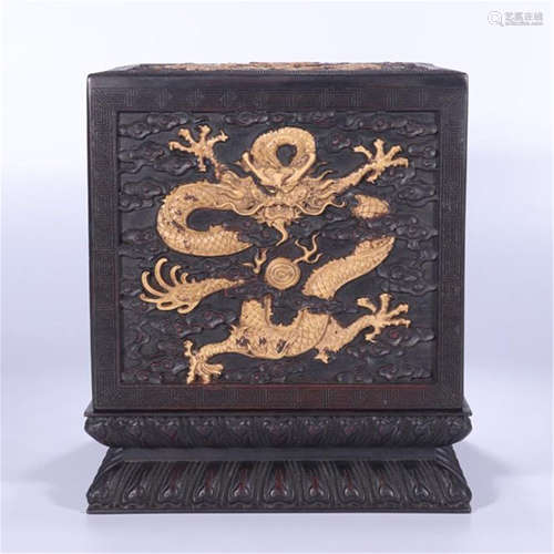 CHINESE BOXWOOD ROSEWOOD DRAGON CASE ON STAND