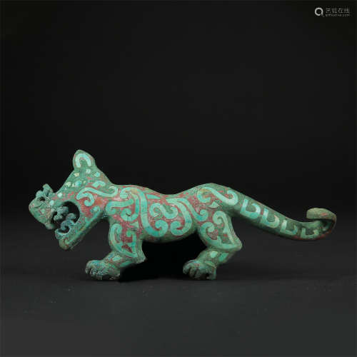 CHINESE TURQUOISE INLAID BRONZE TIGER