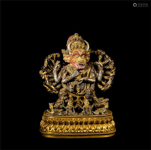 TIBETAN GILT SILVER STANDING SAMANTAKA