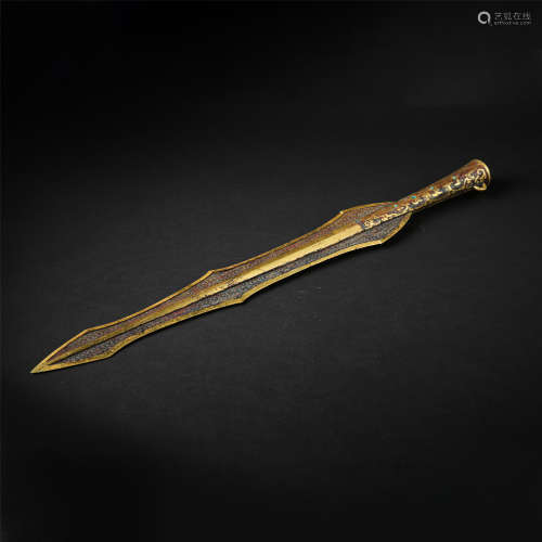 CHINESE GOLD INLAID BRONZE SPEAR HEAD
